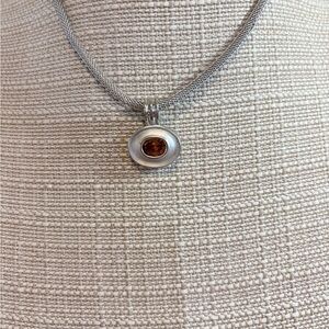 Silver Necklace with Brown Gemstone Pendant